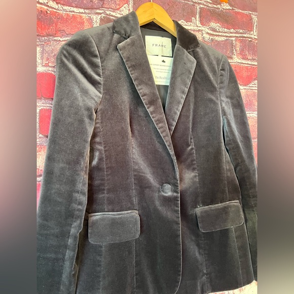 FRAME "The Classic" Velvet Blazer in Charcoal Gray - Picture 2 of 11